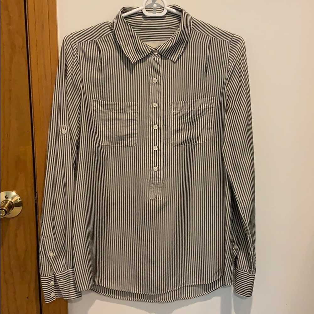 J Crew Collection EUC silk black white stripe sz 2